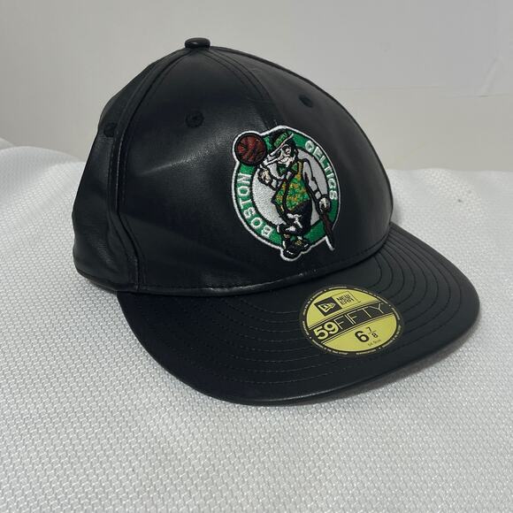 Boston Celtics Basketball New Era 59FIFTY Fitted Faux Leather NBA Hat Mens 6 7/8 - Picture 5 of 9